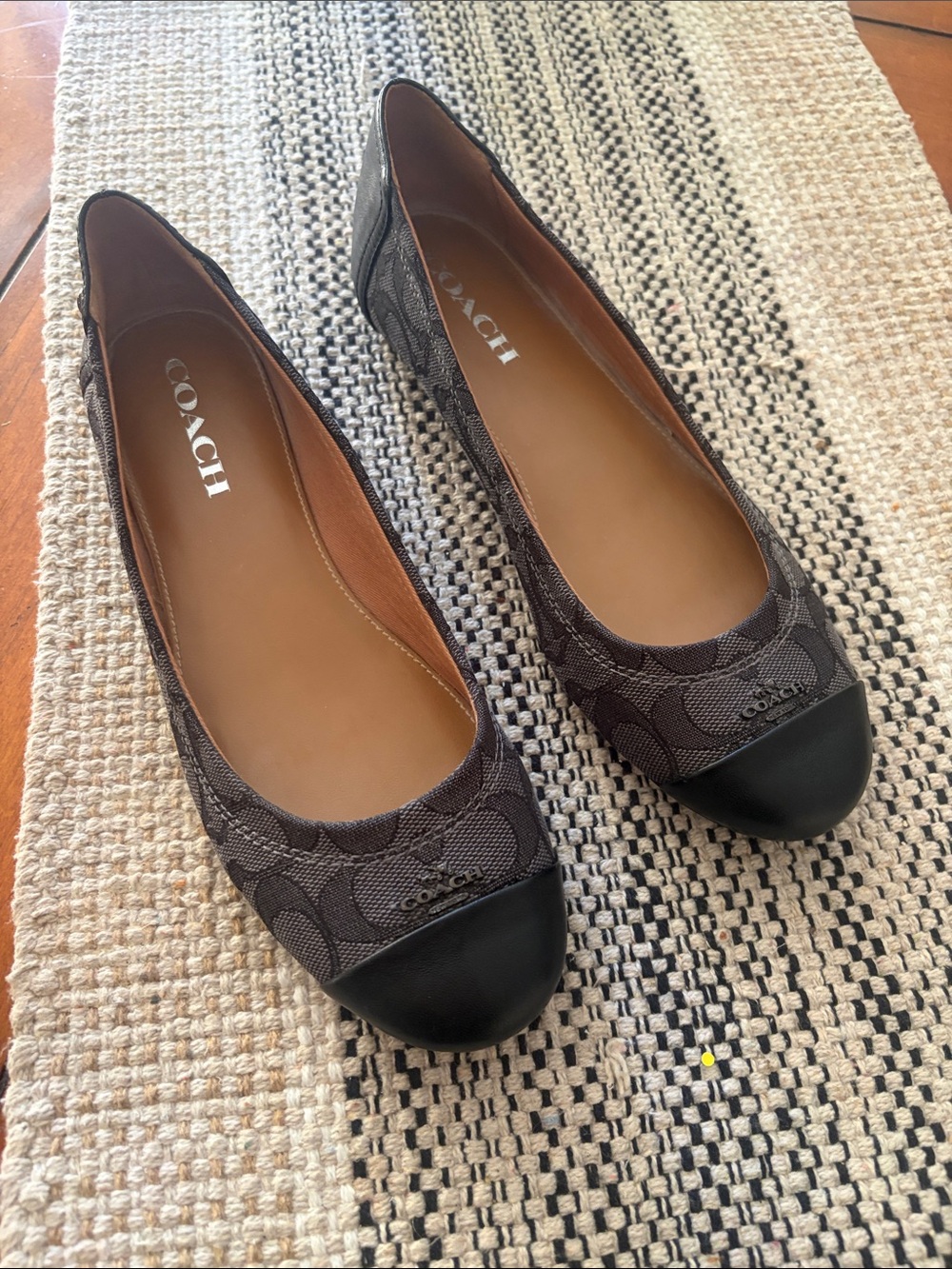 COACH Black Signature Canvas Cap Toe Ballet Flats